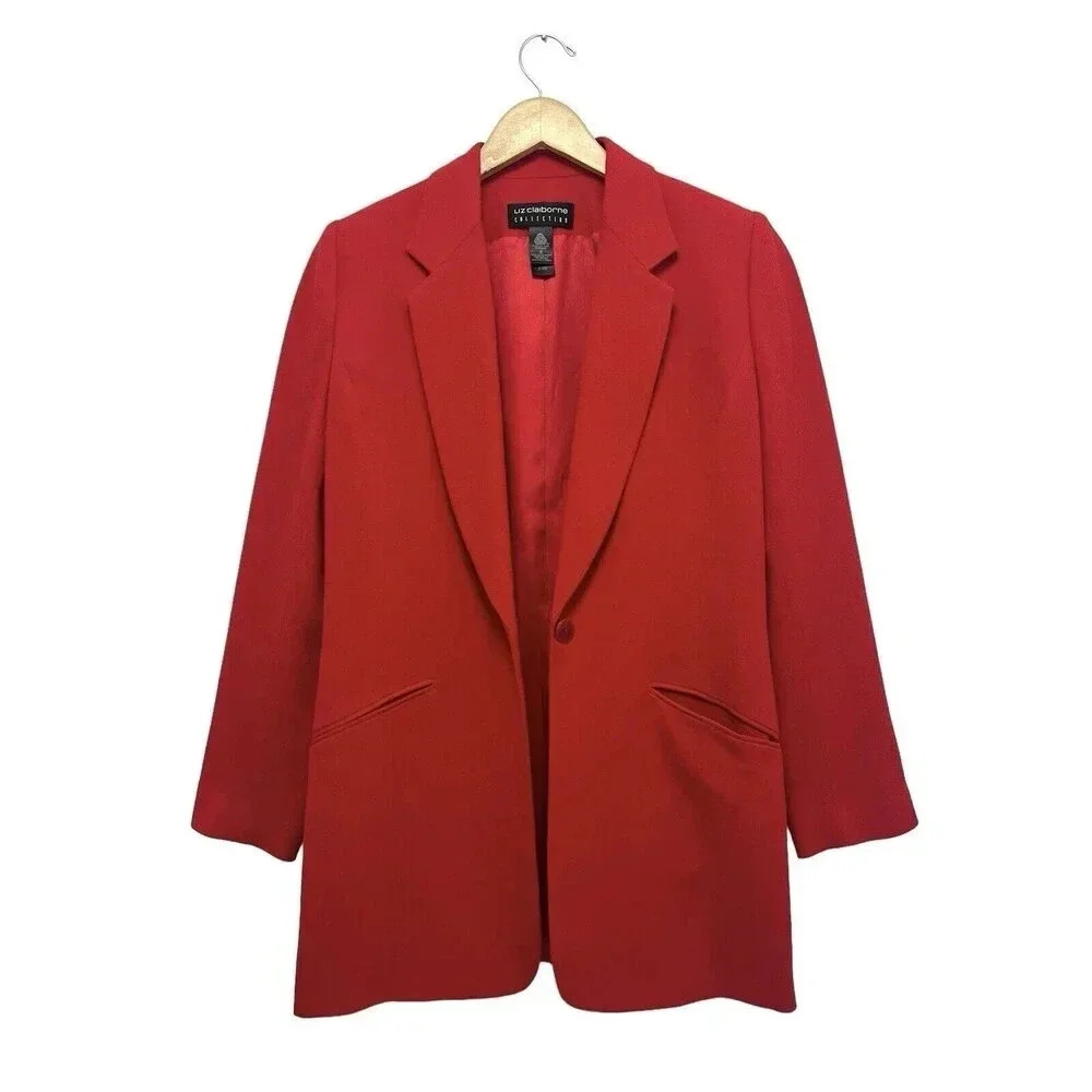 Liz Claiborne Collection Red Wool Long Sleeve Oversized Blazer Jacket VTG Size 6
